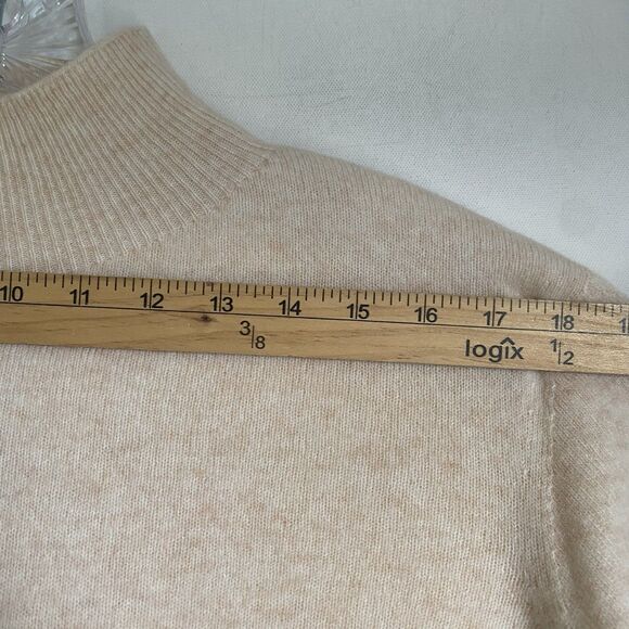 Merino Wool Sweater Women XL Oatmeal Mock Neck Old Money Quiet Luxury Minimalist - Picture 3 of 6